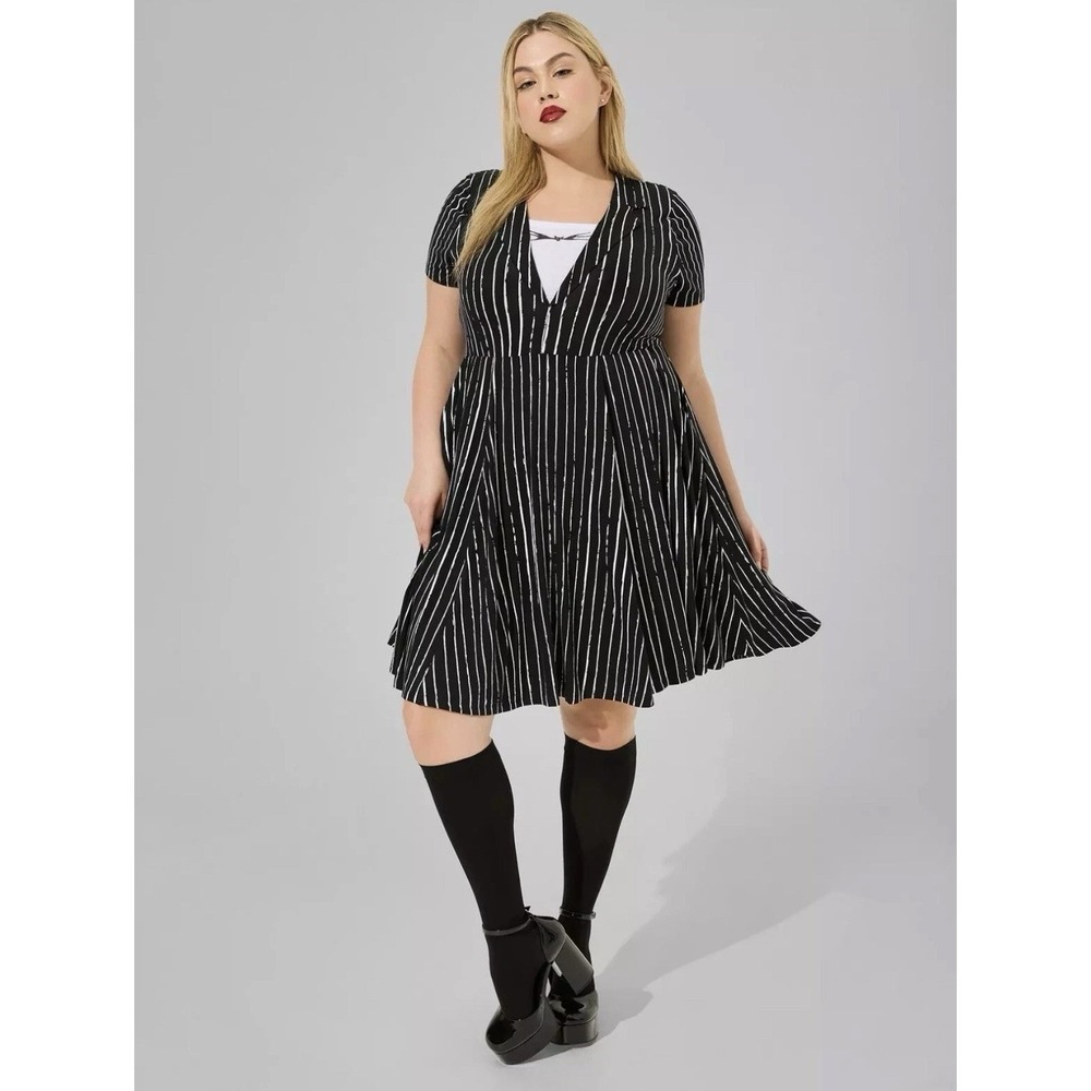 Disney Nightmare Before Christmas Jack Skellington Pinstripe Skater Dress 2 Plus